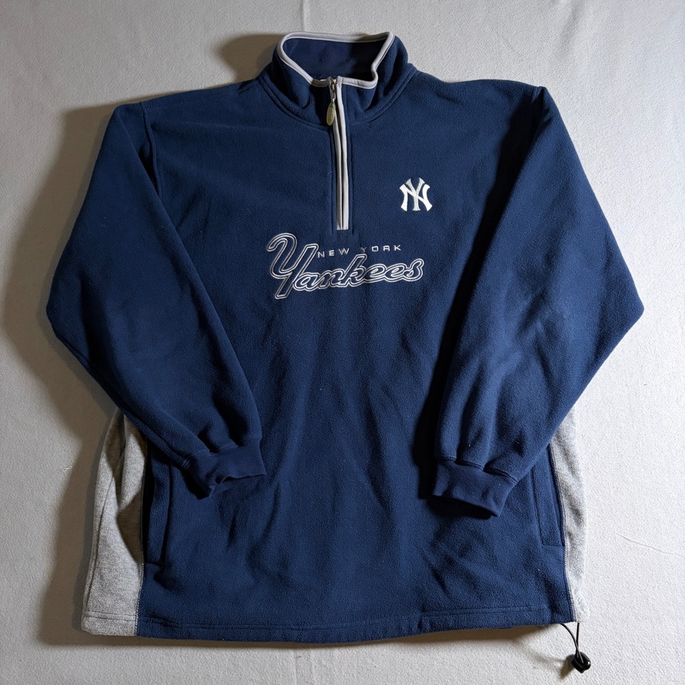 Lee Sport MLB New York Yankees Quarter Zip Fleece Pullover Navy Blue Mens XL